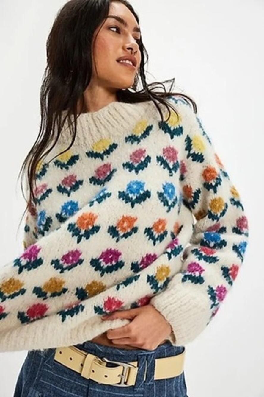 Free People x Frantic Magnolia Floral Sweater, NWT, Size M